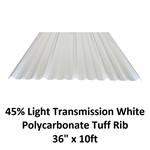 Polycarbonate Tuff Rib 36^ x 10ft, 45% Light Transmission  White